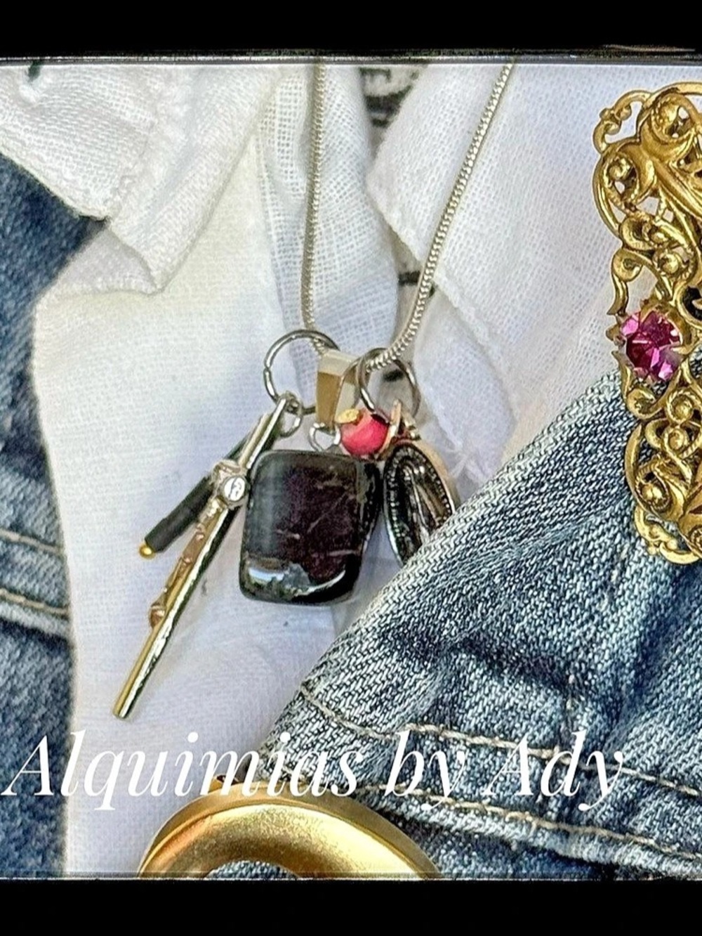 Black agate & Silver Charm Pendant nest Necklace